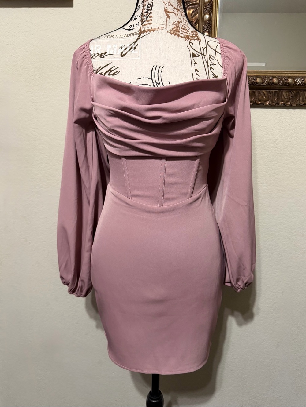 Princess Polly Mauve Long-Sleeve Draped Neck Bodycon Dress